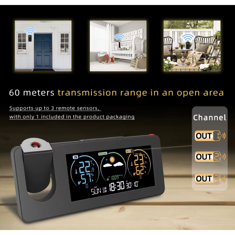 Digitální Projekční Hodiny s Předpovědí Počasí | Elektronická Meteorologická Stanice & Alarm | Elegantní Design & Inovace pro Domácnost