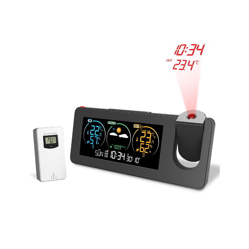 Digitální Projekční Hodiny s Předpovědí Počasí | Elektronická Meteorologická Stanice & Alarm | Elegantní Design & Inovace pro Domácnost