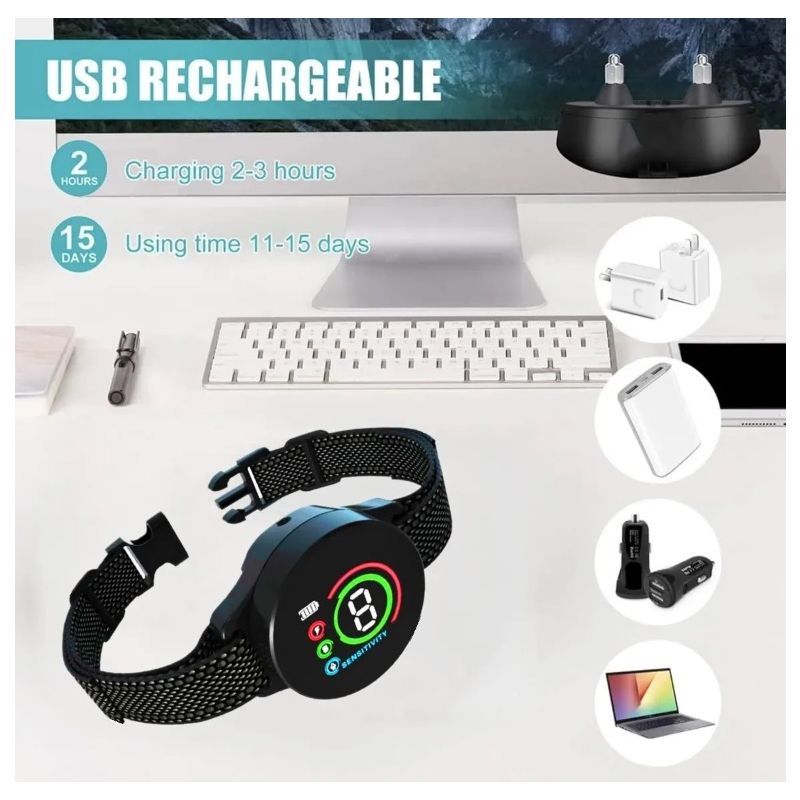 Smart automatický obojek proti štěkání pro psy – dobíjecí, inteligentní rozpoznání štěkotu, humánní řešení pro klidný domov