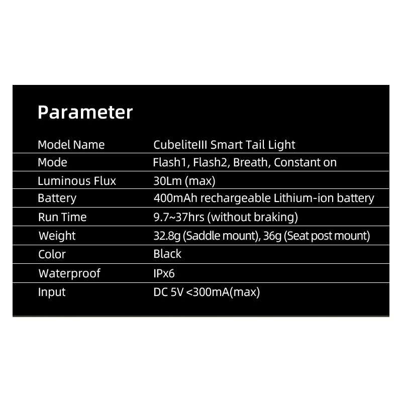 Enfitnix Cubelite III Ultra Jasné Chytré Zadní Světlo na Kolo USB Dobíjecí 30 Lumenů pro Bezpečnost a Viditelnost Cyklistů