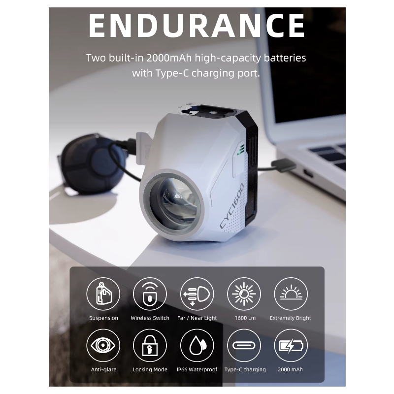 Výkonná Přední světla na kolo 1600LM s Bezdrátovým dálkovým ovládáním & Odolná konstrukce pro noční jízdu.