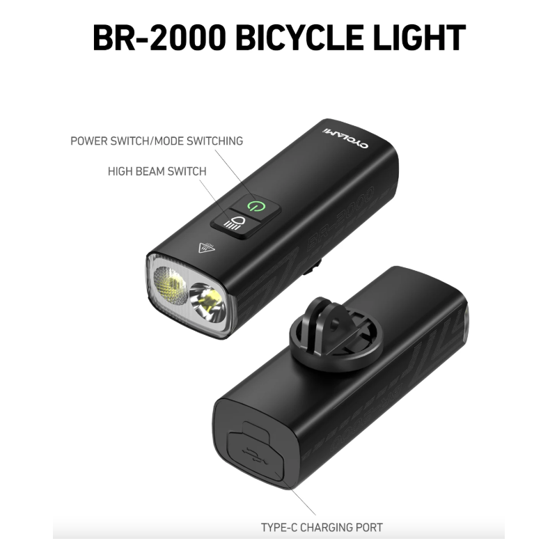 CYCLAMI BR2000/BR1200 světlo na kolo, 2000/1200 lumenů, USB-C. Odolné pro MTB/silnici. Buďte v bezpečí!