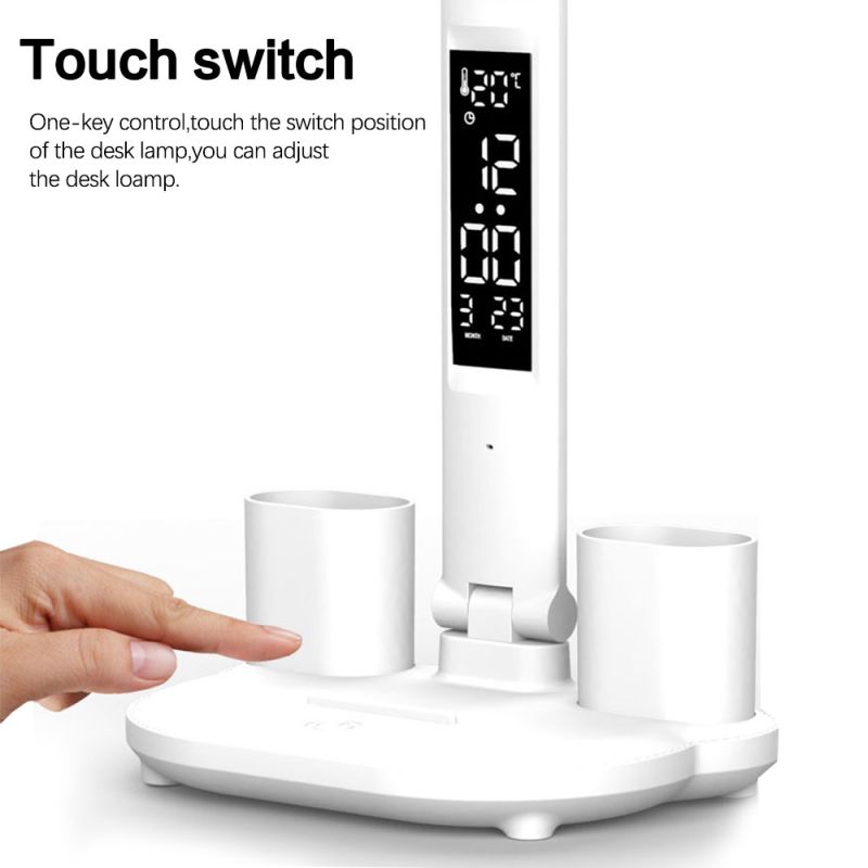 LED Stolní Lampa s Kalendářem a USB nočním světlem – Ochrana Očí, Přenosná, Nastavitelný Jas pro Domácí Kancelář a Ložnici