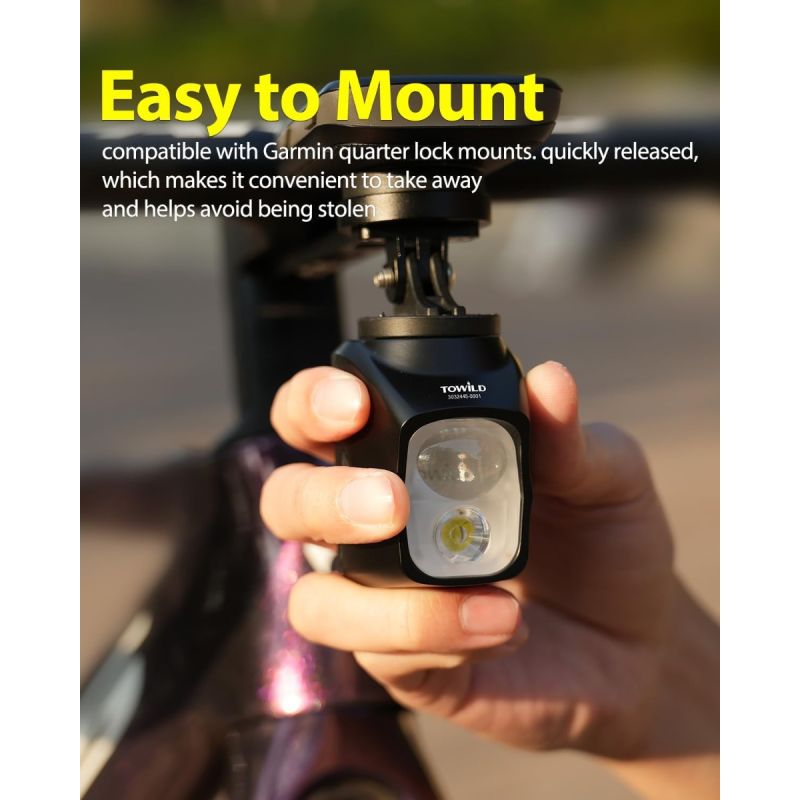 TOWILD DL1700: 1900 lumenů USB dobíjecí světlo na kolo, voděodolné pro noční jízdu.