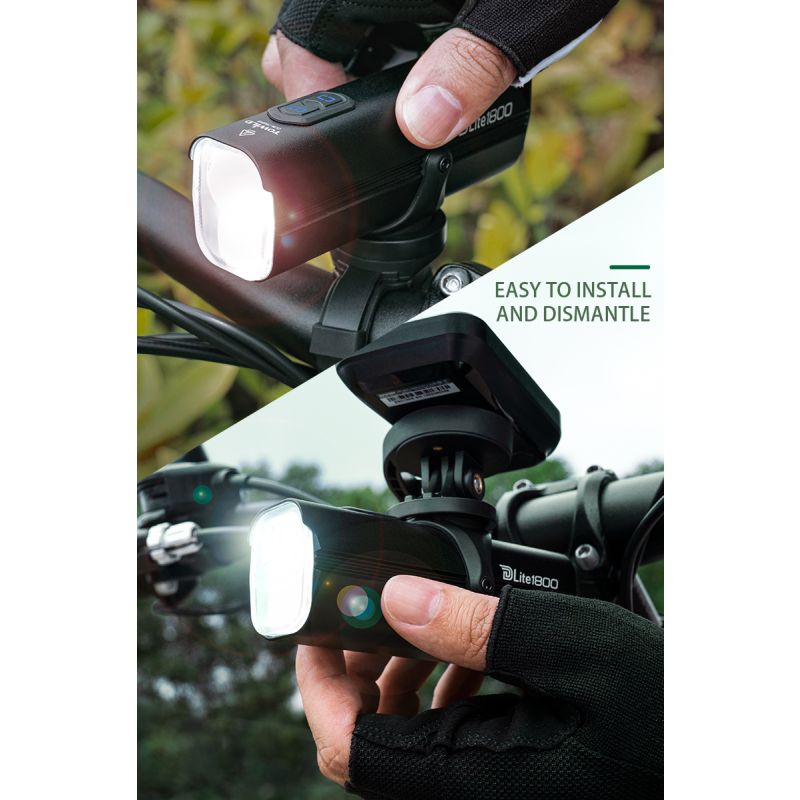 TOWILD DLite 1800 USB dobíjecí světlo na kolo 2100 lumenů, 5000mAh baterie, GoPro montáž, dvoupaprskové režimy