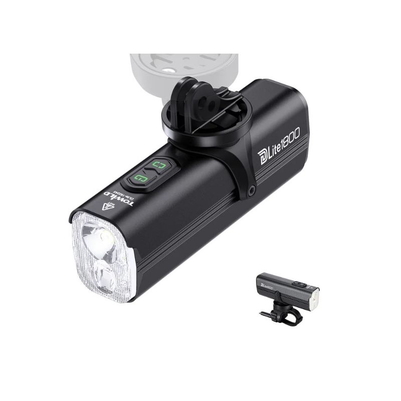 TOWILD DLite 1800 USB dobíjecí světlo na kolo 2100 lumenů GoPro montáž dvoupaprskové režimy 5000mAh baterie