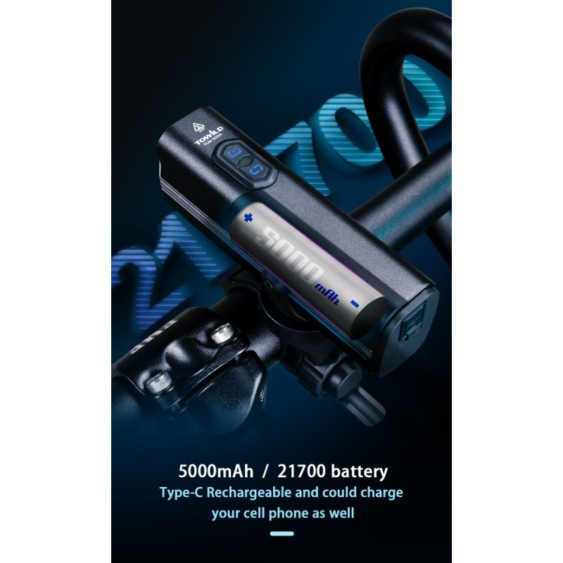 TOWILD DLite 1800 USB dobíjecí světlo na kolo 2100 lumenů, 5000mAh baterie, GoPro montáž, dvoupaprskové režimy