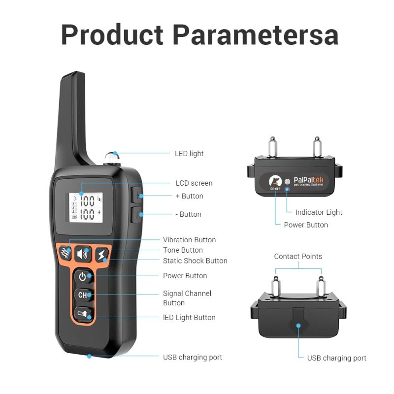 1000m Elektrický Výcvikový Obojek pro Psy, Vodotěsný Nabíjecí Obojek s Dálkovým Ovládáním pro Venkovní Výcvik