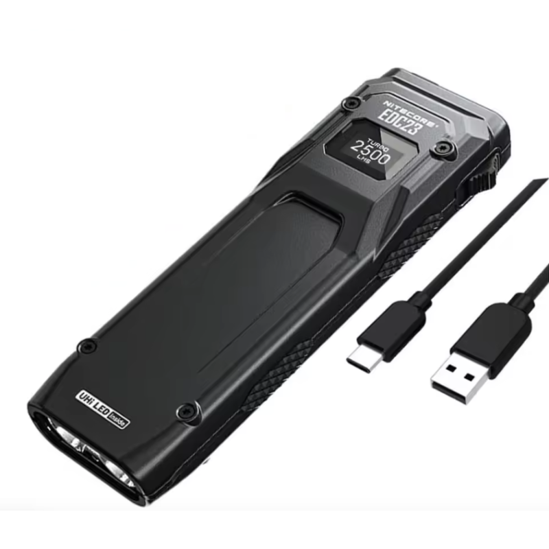 NITECORE EDC23 outdoorová svítilna 2500 lumenů UHi LED USB-C dobíjecí OLED displej kompaktní a spolehlivá