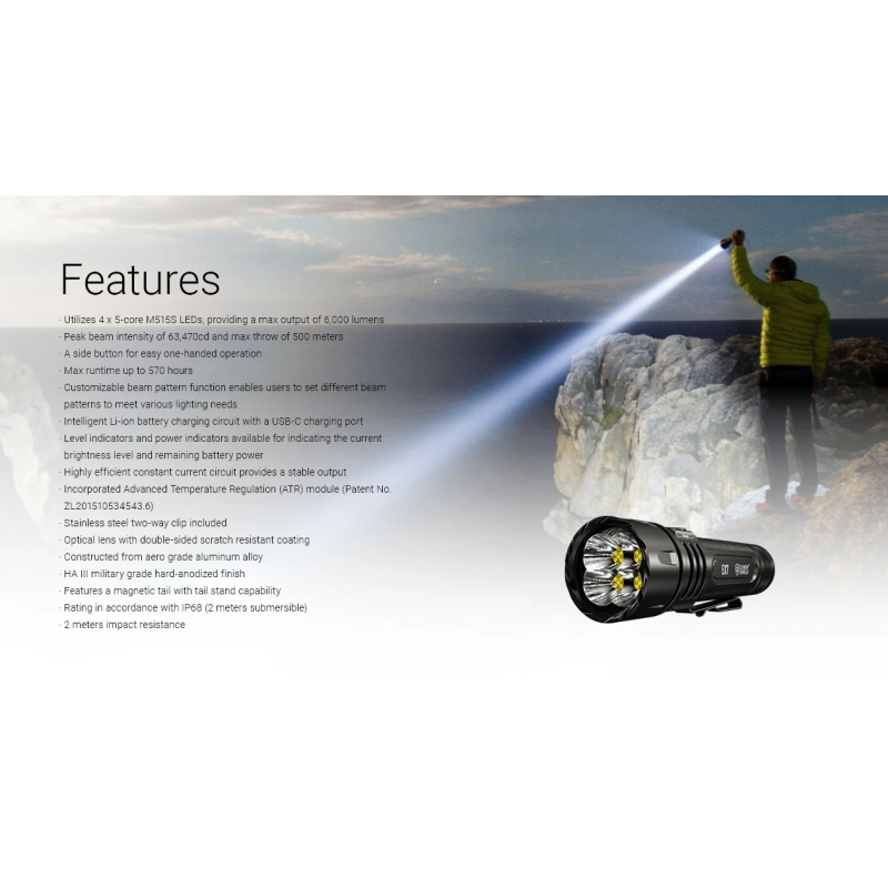 Nitecore EX7 6000lm USB-C dobíjecí LED svítilna | Výkonná pro outdoor, kempování a turistiku