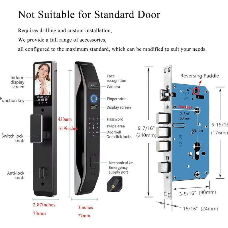 3D Face Recognition Unlock Digital Door Lock With Camera FIngerprint Password Unlock Keyless Electronic Door Lock