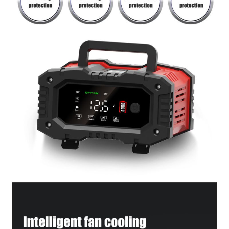 FOXSUR 20A 12V/24V Přenosná Nabíječka Autobaterií | Univerzální & Spolehlivá s 7-stupňovým CPU Řízením