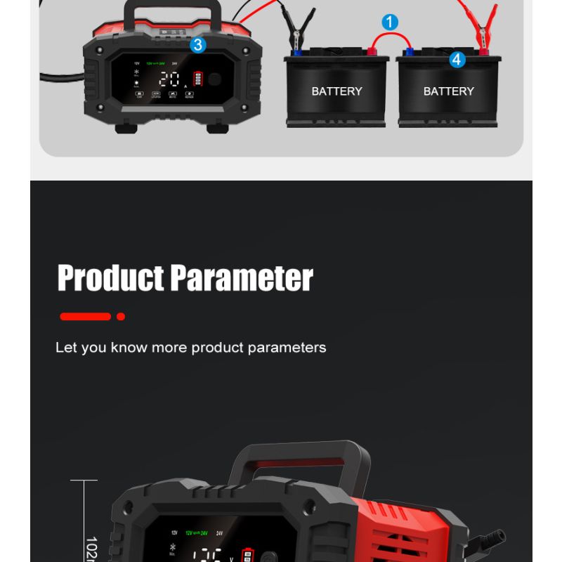 FOXSUR 20A 12V/24V Přenosná Nabíječka Autobaterií | Univerzální & Spolehlivá s 7-stupňovým CPU Řízením