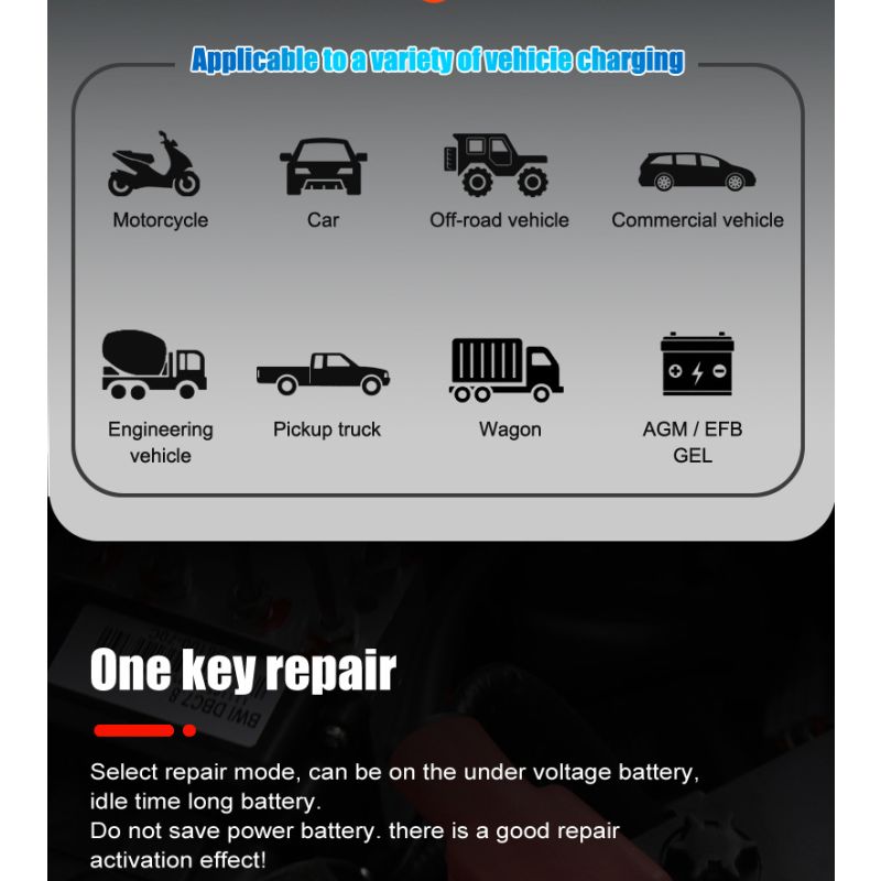 FOXSUR 20A 12V/24V Přenosná Nabíječka Autobaterií | Univerzální & Spolehlivá s 7-stupňovým CPU Řízením