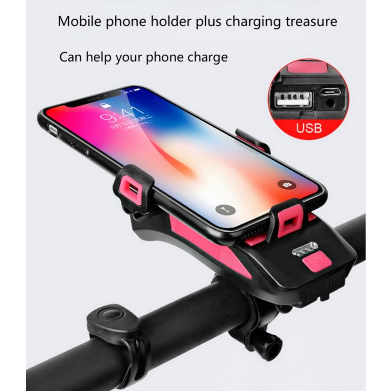 Světlo na Kolo 4v1: Multifunkční LED světlo, klakson, tel. držák & 800lm Power Banka pro bezpečnou cyklistiku