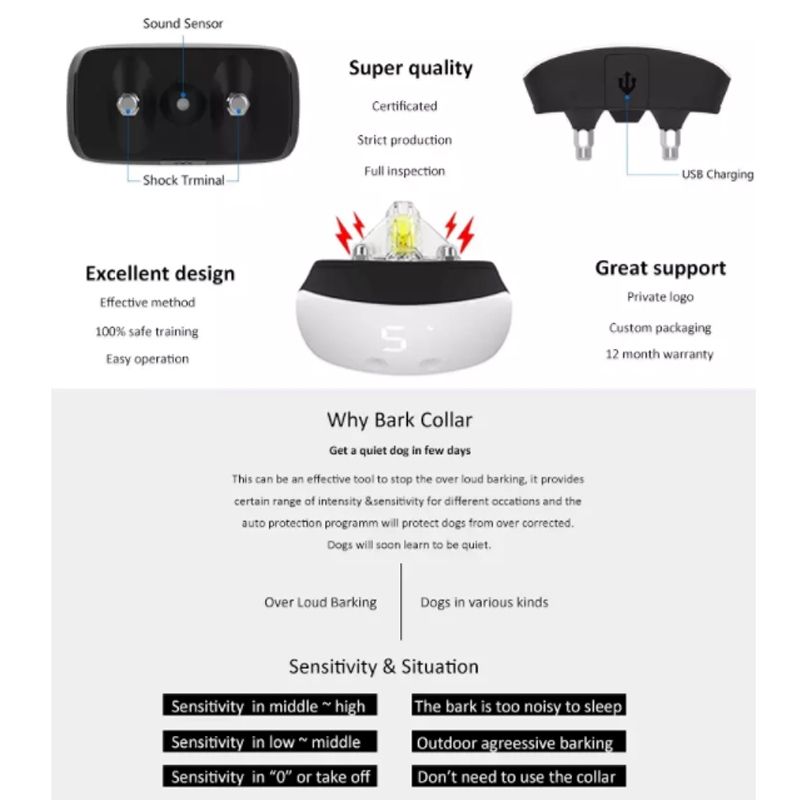 Touch 7 Level Sn: Vodotěsný Výcvikový Obojek pro Psy | Řešení Nadměrného Štěkání | Dobíjecí, IP67
