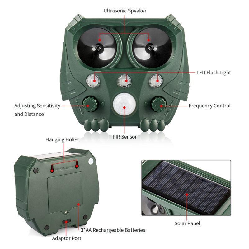 Solární Ultrazvukový Odpuzovač pro Psy a Kočky - Ekologická Venkovní Kontrola Škůdců s Tichým Provozem!