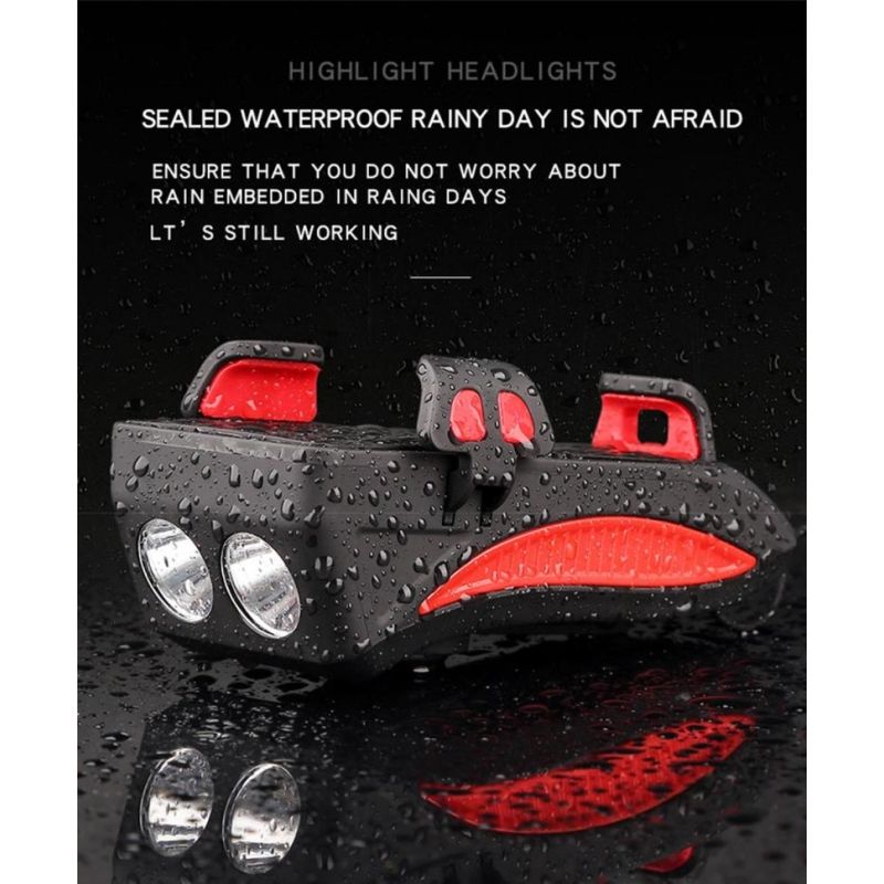 Multifunkční 4v1 MTB USB dobíjecí cyklo svítilna: Klakson, powerbanka, držák telefonu. Nezbytné příslušenství pro cyklisty!