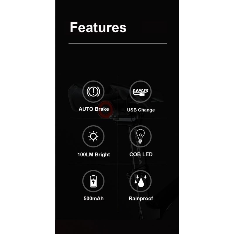 Smart Kolo Zadní světlo s Brzdovým světlem | Auto Start Stop, USB Nabíjení & IPX6 | Bezpečnostní LED Světlo na Kolo s Automatickým Zapínáním pro Cyklisty