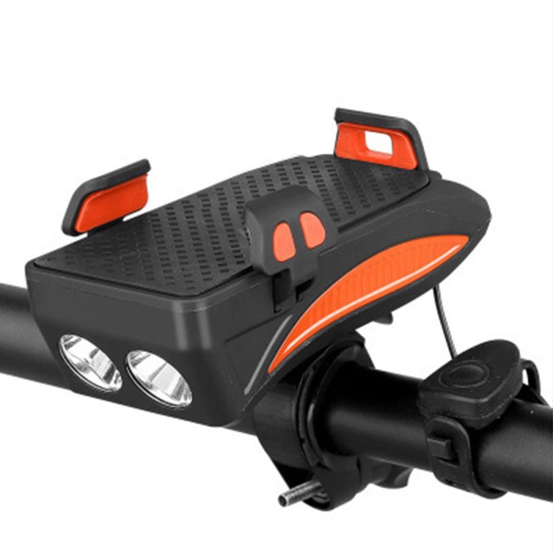 Multifunkční 4 v 1 MTB světlo USB dobíjecí svítilna s držákem telefonu klaksonem a powerbankou cyklistické příslušenství