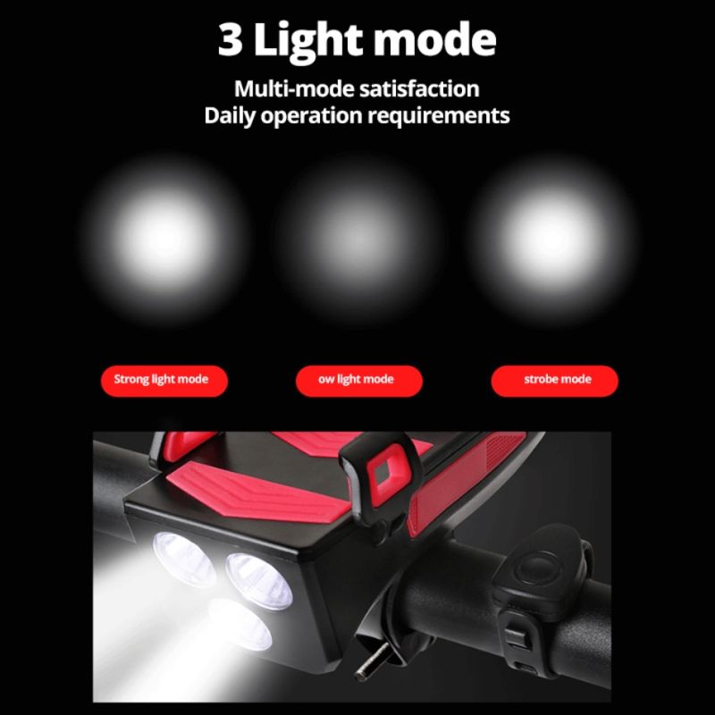 Světlo na Kolo 4v1: Multifunkční LED světlo, klakson, tel. držák & 800lm Power Banka pro bezpečnou cyklistiku