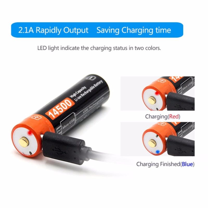 Doublepow 14500 750mAh 3.7V Li-ion Baterie | USB Dobíjecí LED Indikátor | Pro kempování a zařízení