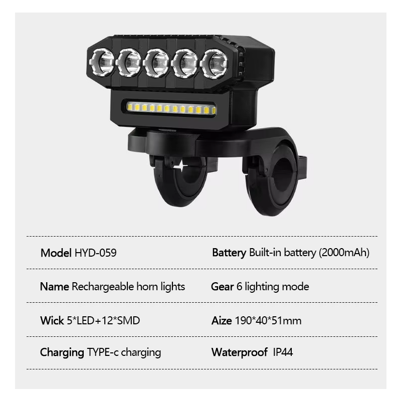 USB Dobíjecí Přední Světlo s Hlásičem 120dB & Vodotěsný Cyklistický Zvonek – Bezpečnost pro Městské Cyklisty