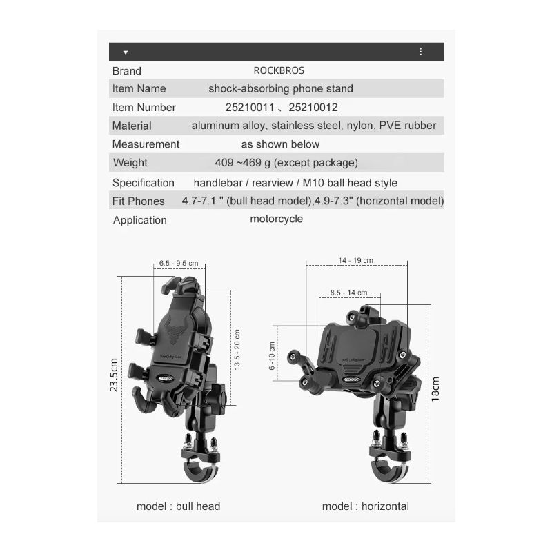 ROCKBROS Držák Telefonu na Kolo/Motocykl – Otočný, Nastavitelný, Hliníkový, Protiskluzový pro Smartphone