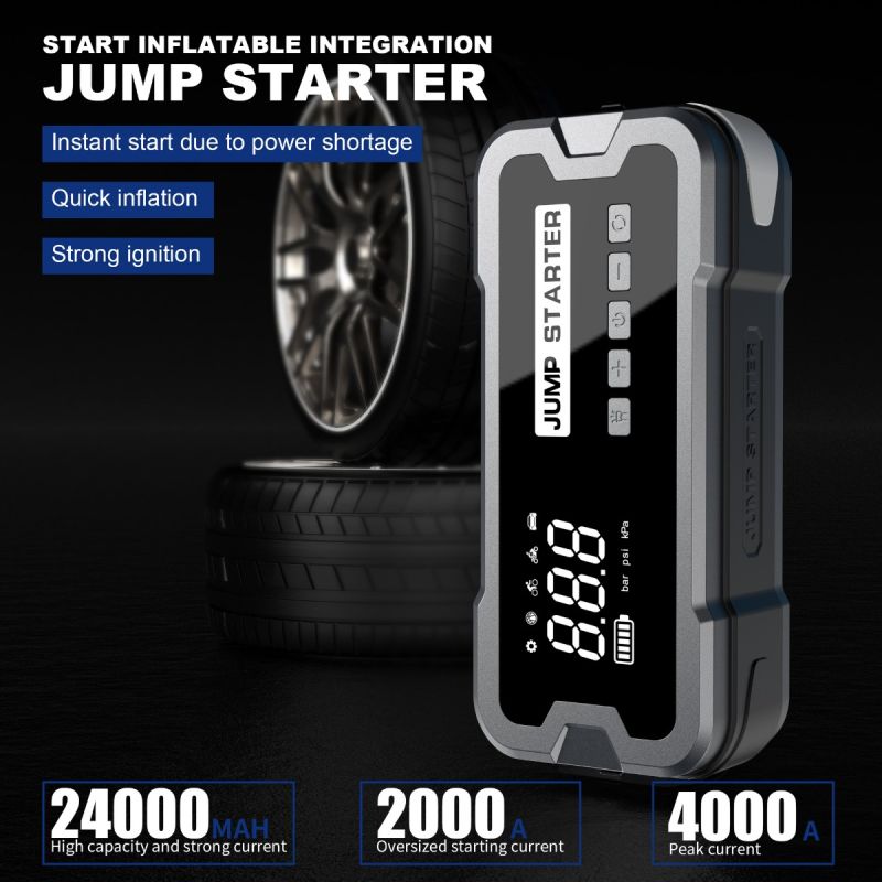 Jump Starter Power Bank 2000A 8000mAh | Přenosná nabíječka s pumpičkou 150PSI | Multifunkční startér do auta