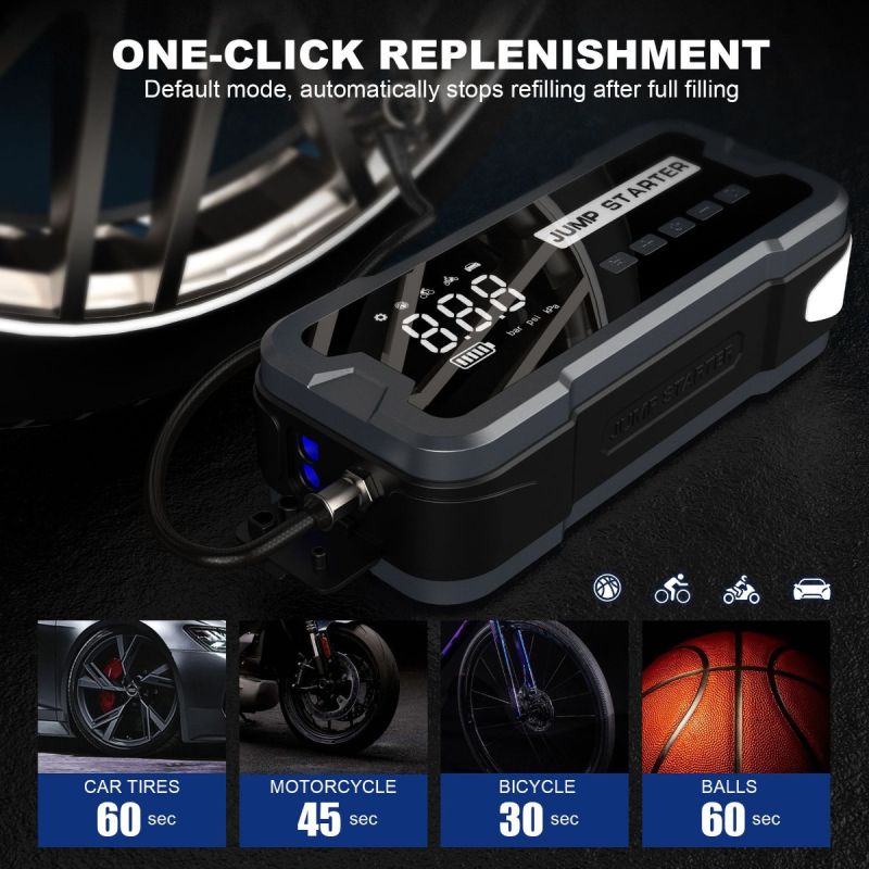 Jump Starter Power Bank 2000A 8000mAh | Přenosná nabíječka s pumpičkou 150PSI | Multifunkční startér do auta