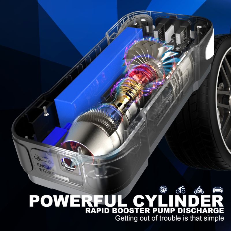 Jump Starter Power Bank 2000A 8000mAh | Přenosná nabíječka s pumpičkou 150PSI | Multifunkční startér do auta