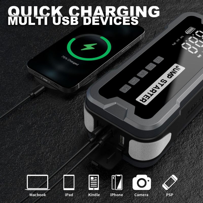 Jump Starter Power Bank 2000A 8000mAh | Přenosná nabíječka s pumpičkou 150PSI | Multifunkční startér do auta