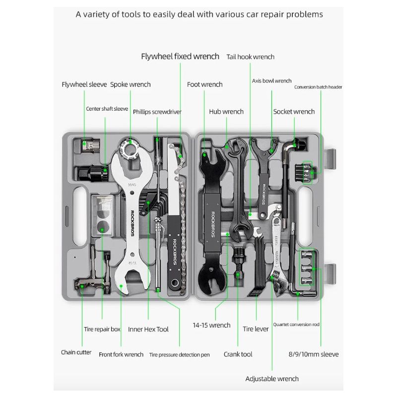 ROCKBROS Cyklistická Sada Nářadí z Uhlíkové Oceli - Profesionální & Kompaktní Nářadí na Opravy Kol pro Vážné Cyklisty