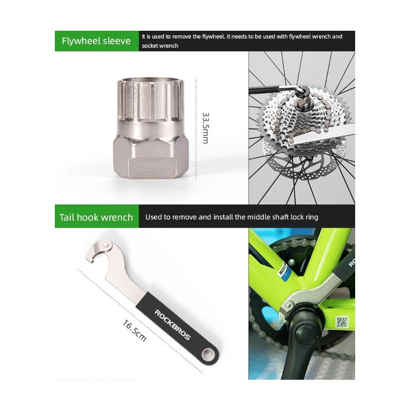 ROCKBROS Cyklistická Sada Nářadí z Uhlíkové Oceli - Profesionální & Kompaktní Nářadí na Opravy Kol pro Vážné Cyklisty