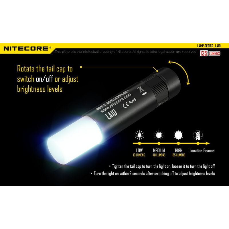 Nitecore LA10 Mini EDC Svítilna 135 Lumenů | Kompaktní Kempingová Svítilna s Nichia LED a Otočným Designem