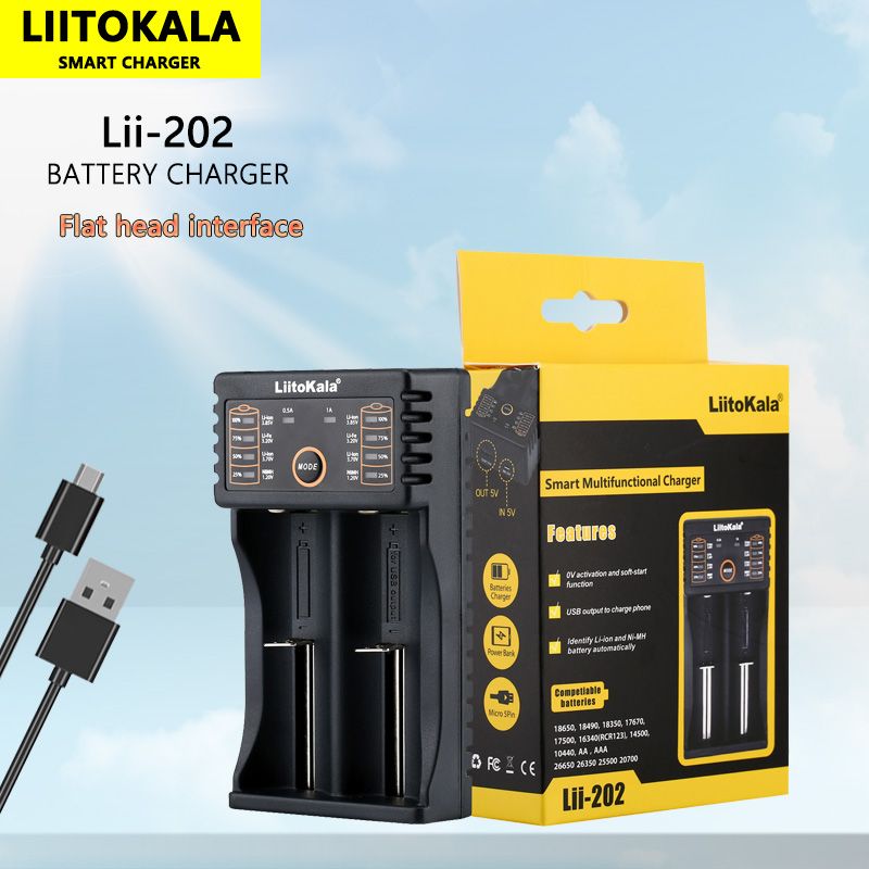 Liitokala Lii-202 Inteligentní Nabíječka 3.7V pro 18650, 26650, NiMH & Lithiové Baterie s USB Výstupem Přenosná