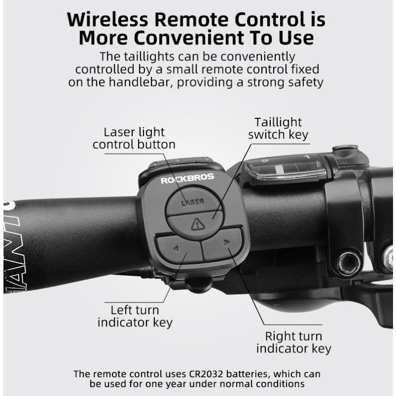 ROCKBROS LKWD-R1 Chytré USB LED Zadní Světlo na Kolo s Bezdrátovým Dálkovým Ovládáním pro MTB & Město