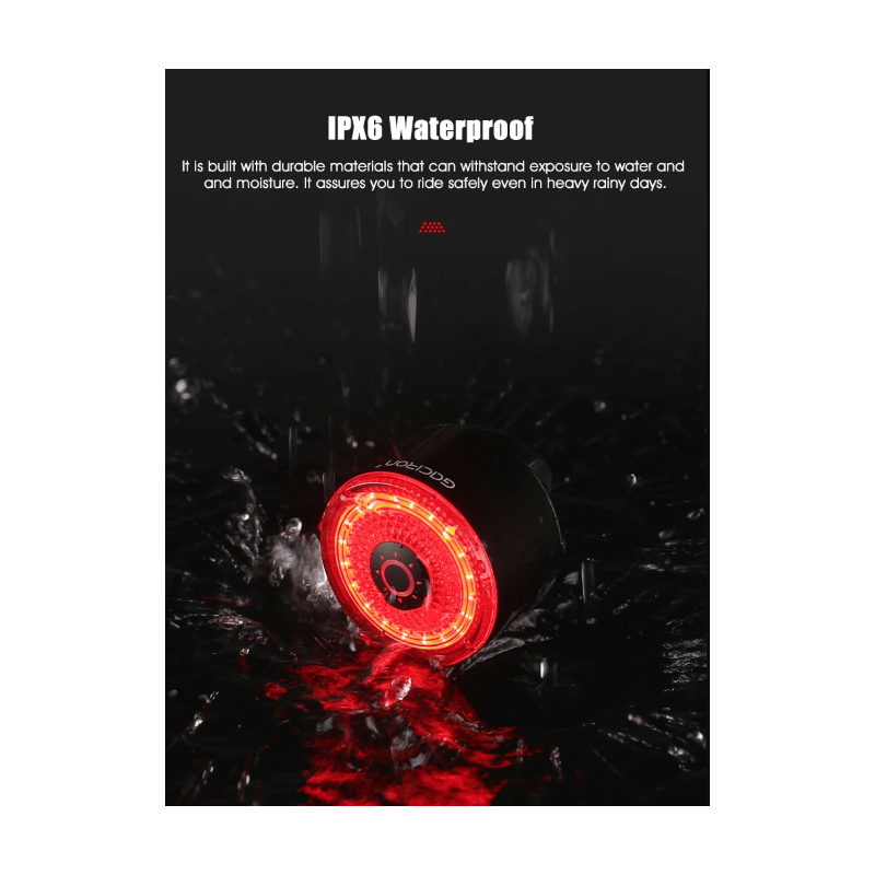 **Gaciron LOOP-100 LED zadní světlo na kolo s vysokým jasem a brzdovým senzorem pro cyklistickou bezpečnost.**