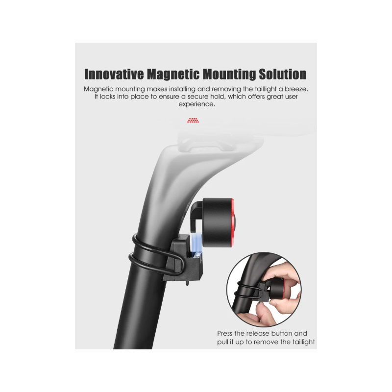 **Gaciron LOOP-100 LED zadní světlo na kolo s vysokým jasem a brzdovým senzorem pro cyklistickou bezpečnost.**