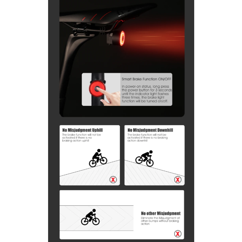 **Gaciron LOOP-100 LED zadní světlo na kolo s vysokým jasem a brzdovým senzorem pro cyklistickou bezpečnost.**