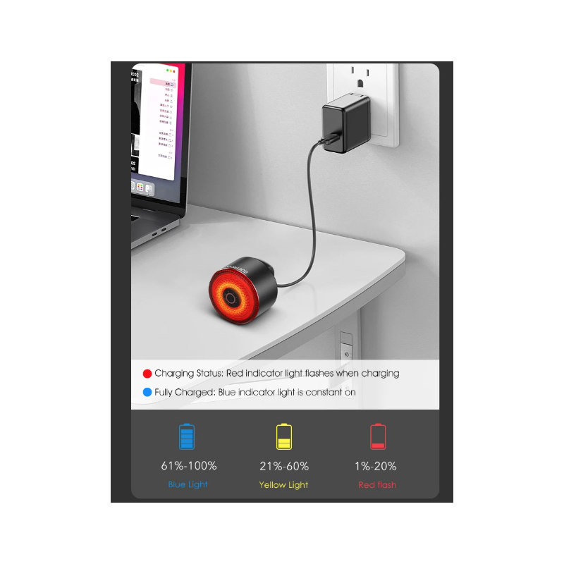 **Gaciron LOOP-100 LED zadní světlo na kolo s vysokým jasem a brzdovým senzorem pro cyklistickou bezpečnost.**
