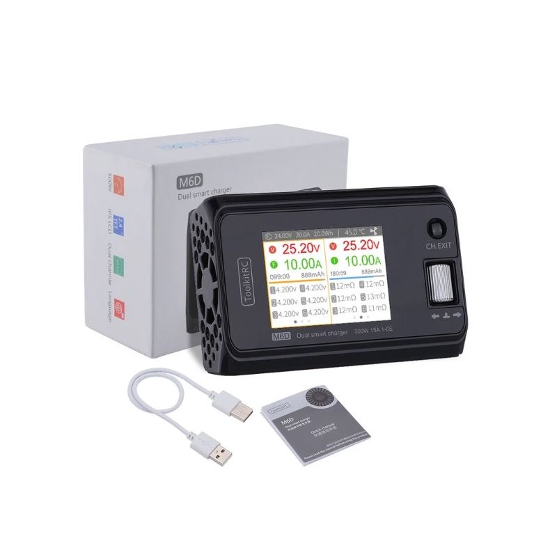 ToolkitRC M6D 500W 15A DC dvoukanálový MINI Smart Charger | Nabíječ/Vybíječ pro RC drony LiPo, Rychlé nabíjení baterií