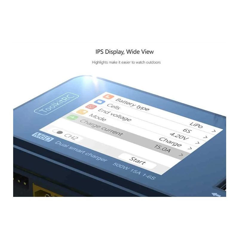 ToolkitRC M6D 500W 15A DC dvoukanálový MINI Smart Charger | Nabíječ/Vybíječ pro RC drony LiPo, Rychlé nabíjení baterií