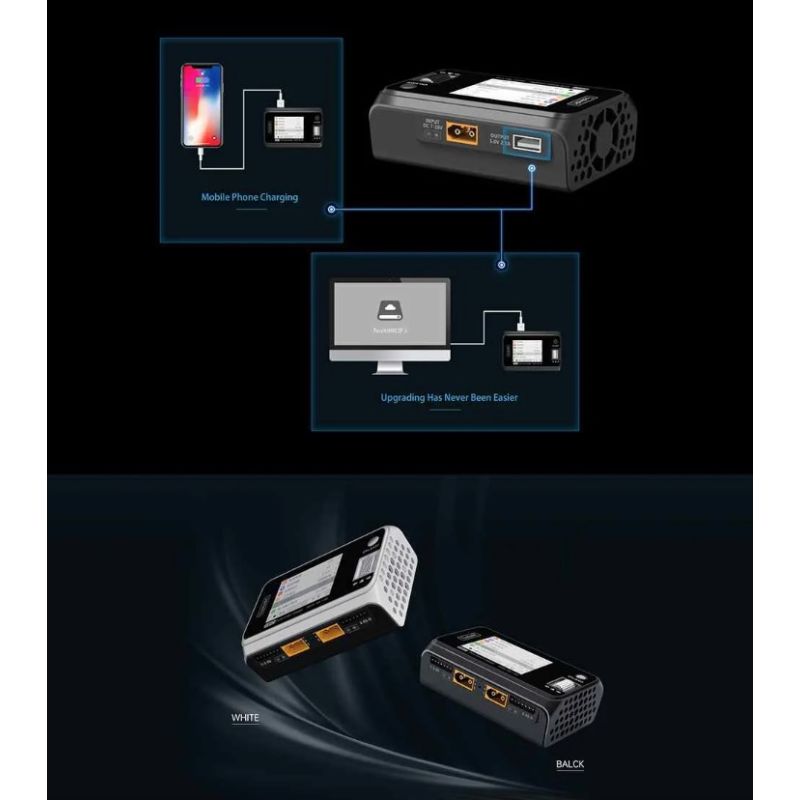 ToolkitRC M6D 500W 15A DC dvoukanálový MINI Smart Charger | Nabíječ/Vybíječ pro RC drony LiPo, Rychlé nabíjení baterií
