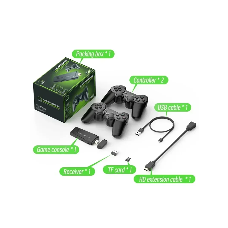 M8 Game Stick 4K Retro Herní Konzole s 2.4G Ovladači: PS1, Atari, až 10000 Her – Nostalgie Zaručena!