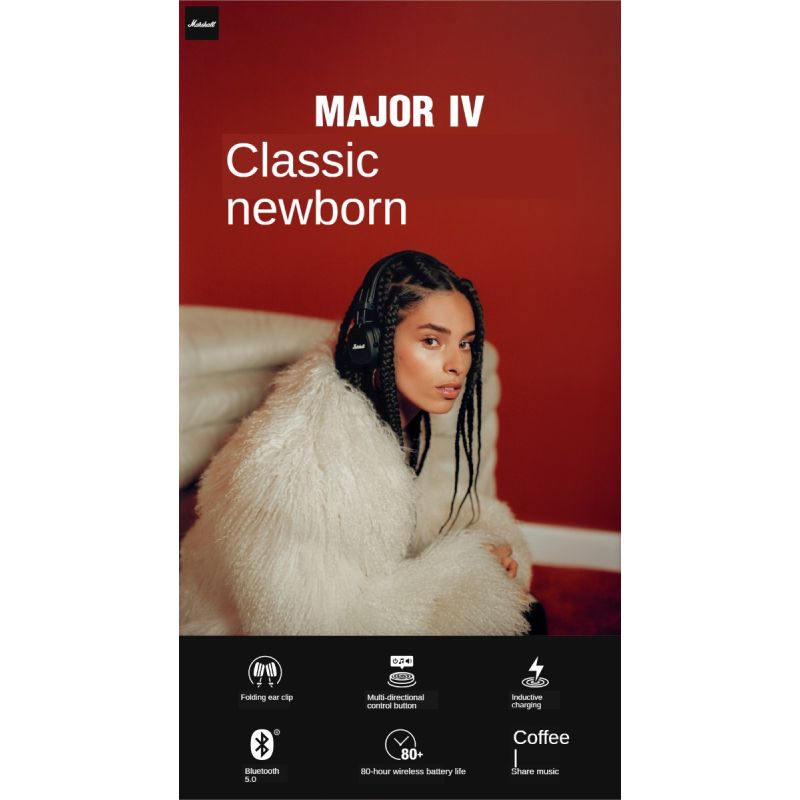 Bezdrátová Bluetooth Major III Sluchátka s mikrofonem, Deep Bass, Skládací, Sportovní, HiFi zvuk, Nové