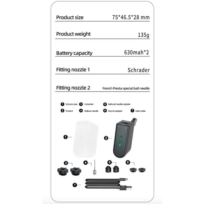 Přenosná elektrická mini pumpa HT09Mini s přesným snímačem tlaku – Kompaktní cestovní hustilka na kolo!