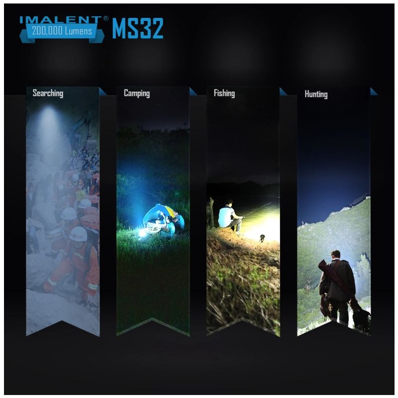 IMALENT MS32 LED svítilna 200000 lumenů, Super Jasná, Odolná pro Venkovní Osvětlení a Záchranu