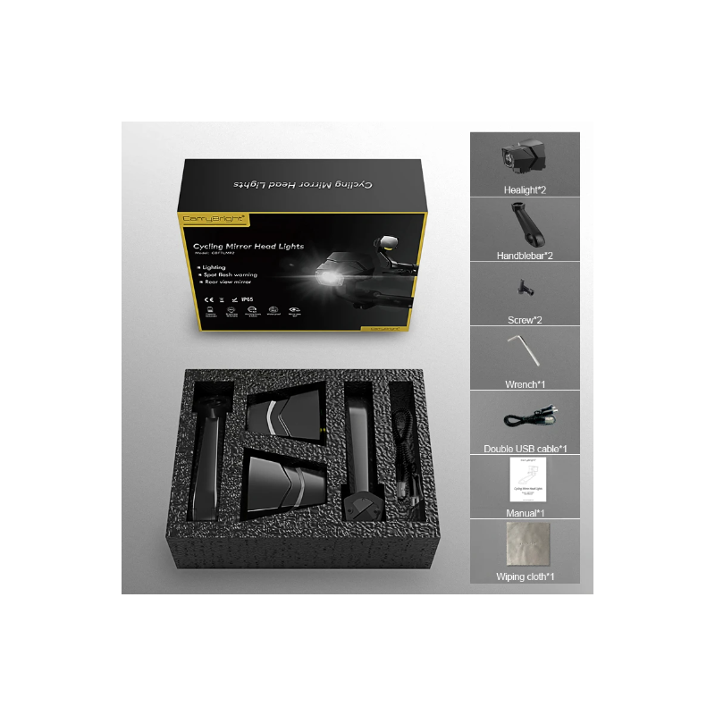 Světlomet CarryBright CB800: Inovativní Cyklistické Světlo s Hliníkovým Zpětným Zrcátkem pro Bezpečnost cyklistů!