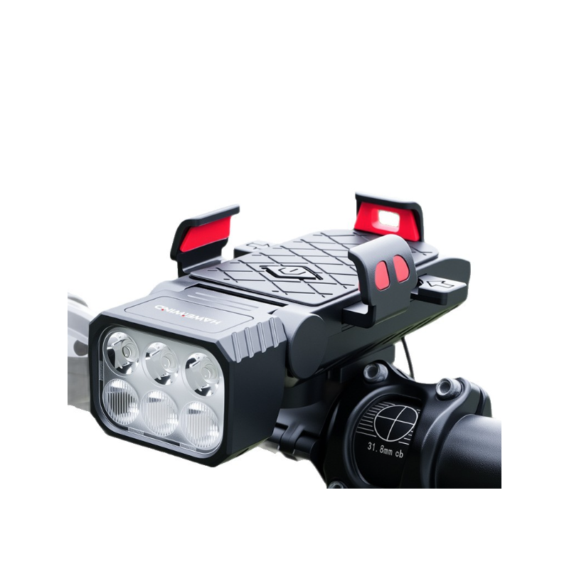 Bezpečně s námi! Multifunkční světlo na kolo s klaksonem a držákem telefonu na kolo | USB-C